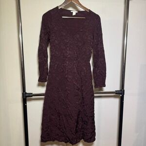 H&M Burgundy Lace Midi Dress with Long Sleeves and V Neck size 6 Goth Wedding